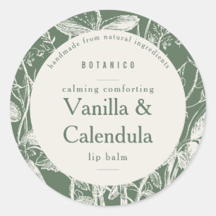 Sage Green Botanical Floral Modern Small Product Classic Round Sticker