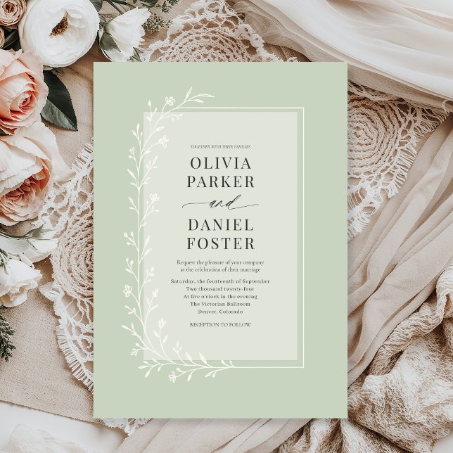 Sage Green Botanical Floral Wedding Invitation (Creator Uploaded)