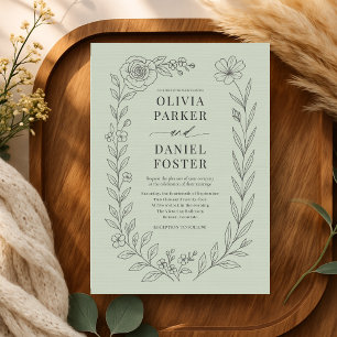 Sage Green Botanical Floral Wedding Invitation