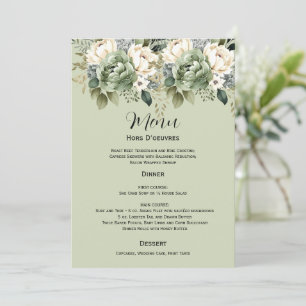 Sage Green Botanical Floral Wedding Menu Invitation