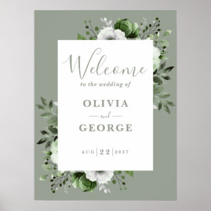 Sage Green Botanical Floral Wedding Welcome Sign