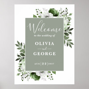 Sage Green Botanical Floral Wedding Welcome Sign