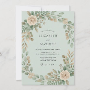 Sage Green Botanical Garland Wedding Invitation