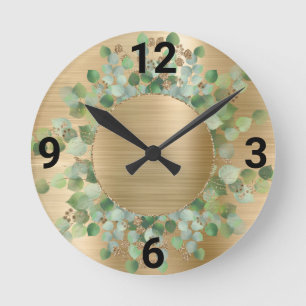 SAGE GREEN BOTANICAL GOLD WALL CLOCK