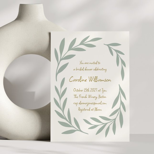 Sage Green Botanical Handwritten Bridal Shower Invitation (Creator Uploaded)