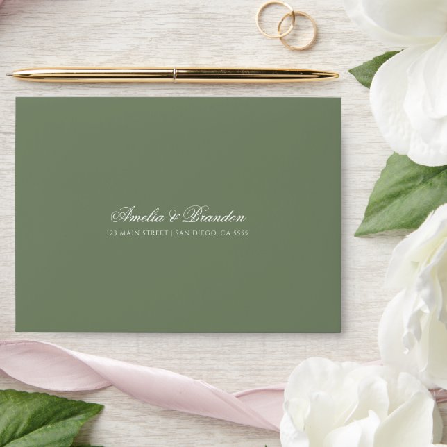 Sage Green Botanical Leaf Monogram Crest Wedding Envelope (Wedding)