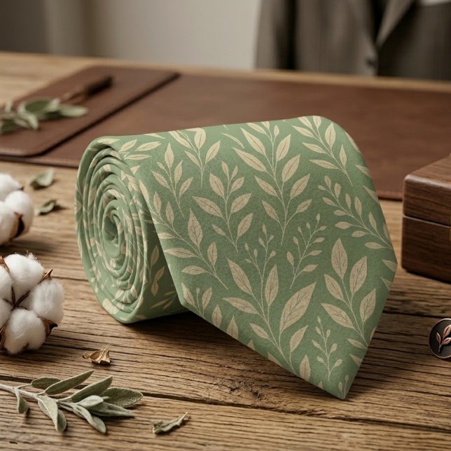 Sage Green Botanical Leaf  Tie (Creator Uploaded)