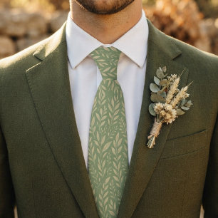 Sage Green Botanical Leaf Tie