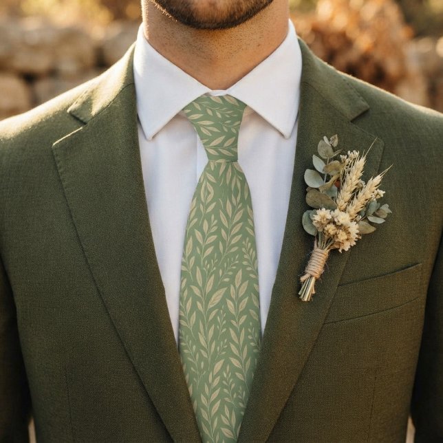 Sage Green Botanical Leaf  Tie (Creator Uploaded)