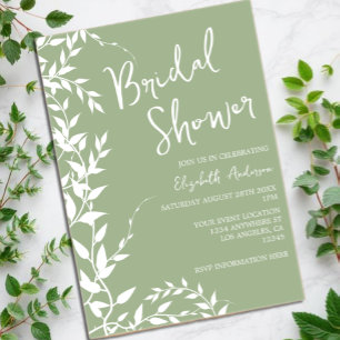 Sage Green Botanical Leaves Bridal Shower Acrylic Invitations