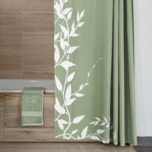 Sage Green Botanical Leaves Shower Curtain