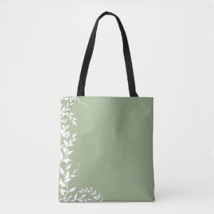 Sage Green Botanical Leaves Tote Bag