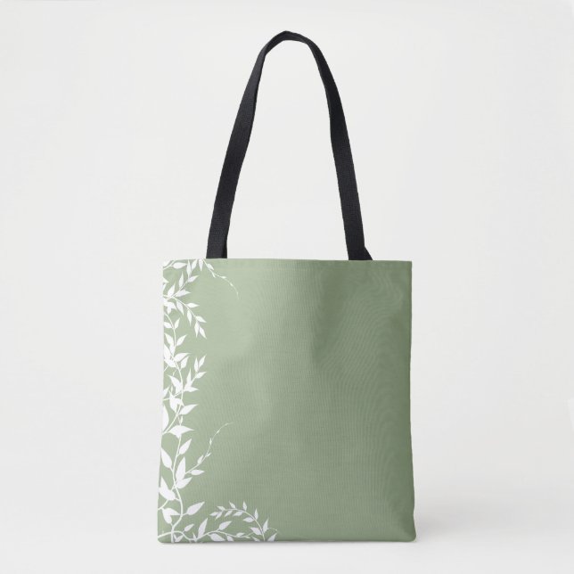 Sage Green Botanical Leaves Tote Bag (Front)
