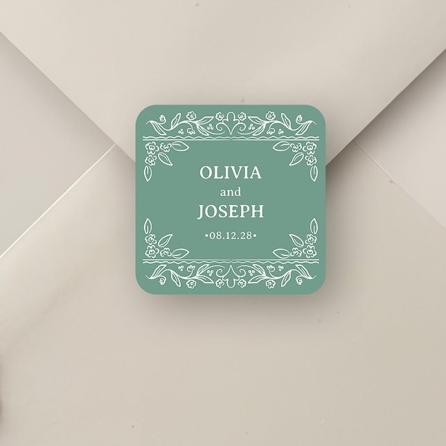 Sage Green Botanical Line Art | Wedding Square Sticker (Creator Uploaded)