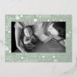 Sage Green Botanical Merry Christmas Rose Gold