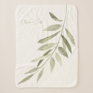 Sage Green Botanical Modern Boho Personalised Sherpa Blanket