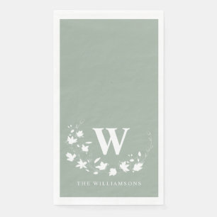 Sage Green Botanical Monogram Family Personalised Napkin