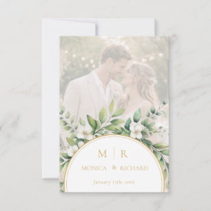 Sage Green Botanical Monogram Thank You Card
