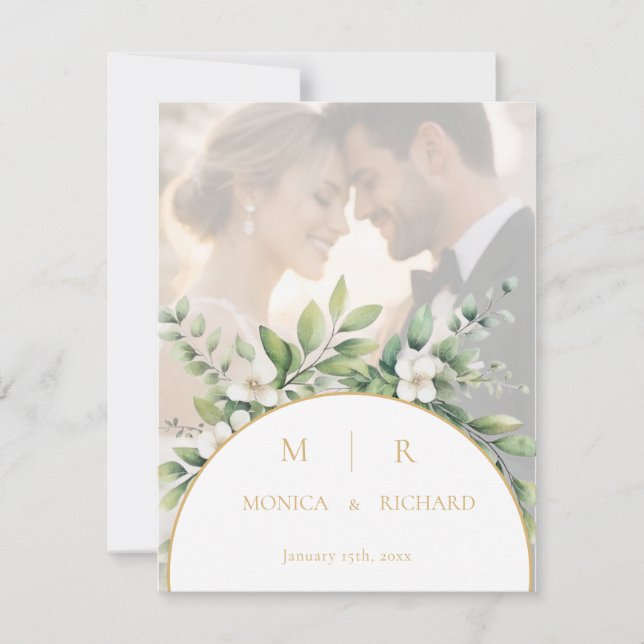 Sage Green Botanical Monogram Thank you card (Front)