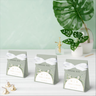 Sage Green Botanical Monogram Wedding Favour Boxes