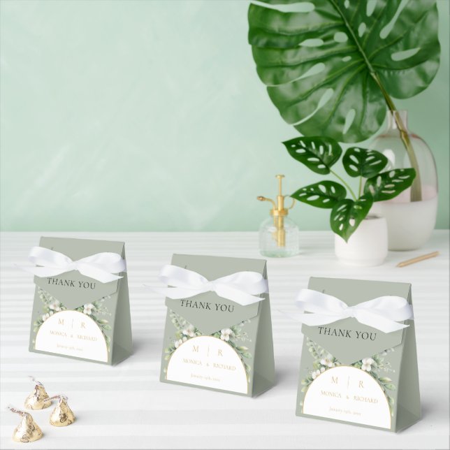 Sage Green Botanical Monogram Wedding Favour Boxes (Multiple)