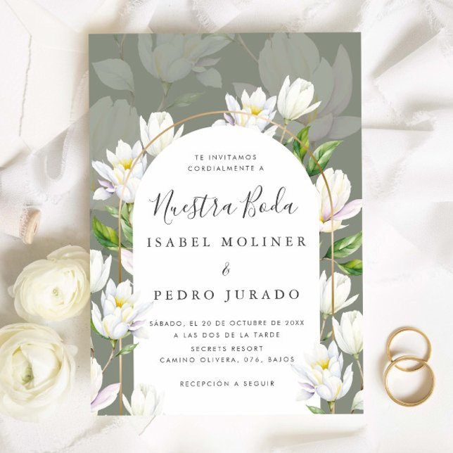 Sage Green Botanical Nuestra Boda Spanish Wedding Invitation (Creator Uploaded)
