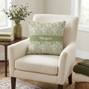 Sage Green Botanical Olive Branch Pattern Cushion