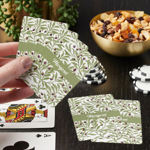 Sage Green Botanical Olive Branch Watercolor Playing Cards