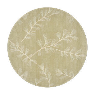 Sage Green Botanical Pattern Cream Hand Drawn Leaf Cutting Board