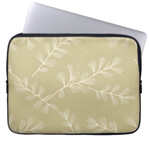 Sage Green Botanical Pattern Cream Hand Drawn Leaf Laptop Sleeve