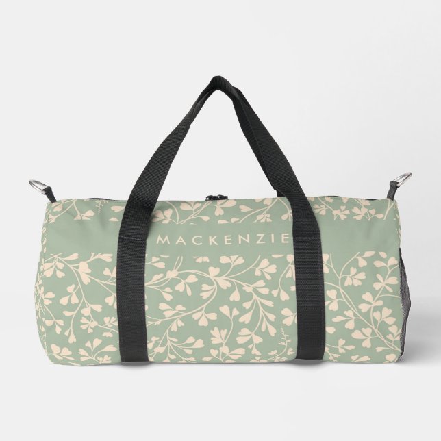 Sage Green Botanical Personalised Duffle Bag (Front)