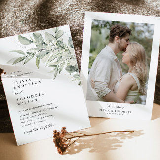 Sage Green Botanical Photo Back Wedding Invitation