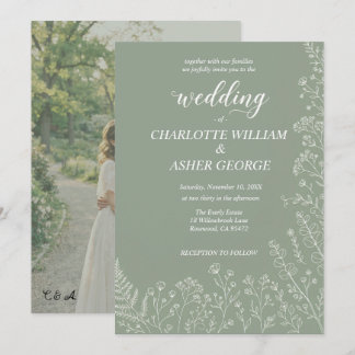 Sage Green Botanical Photo Wedding Invitation