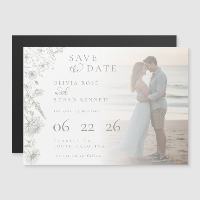 Sage Green Botanical Photo Wedding Save the Date  (Front/Back)