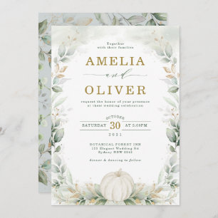Sage Green Botanical Pumpkin Eucalyptus Wedding Invitation