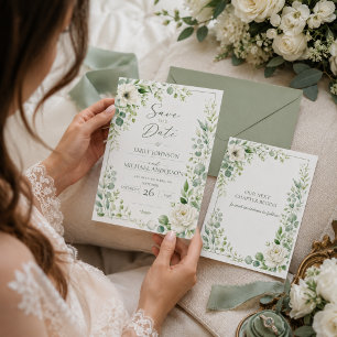 Sage Green Botanical Save The Date Card