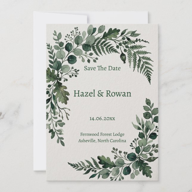 Sage Green Botanical Save the Date Invitation (Front)