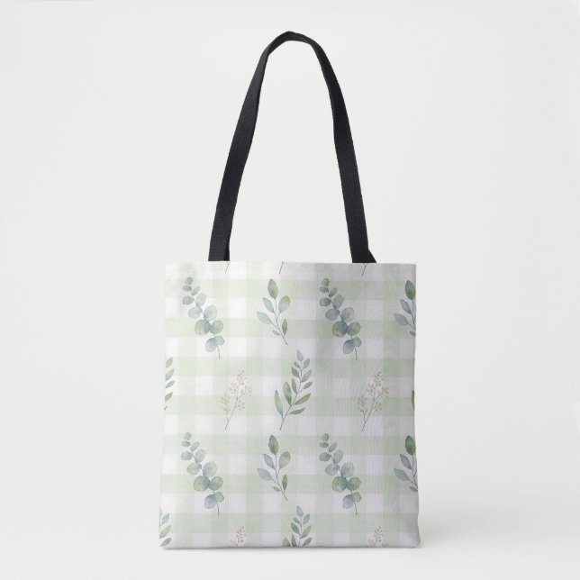 Sage Green Botanical Seamless Design Tote Bag (Front)