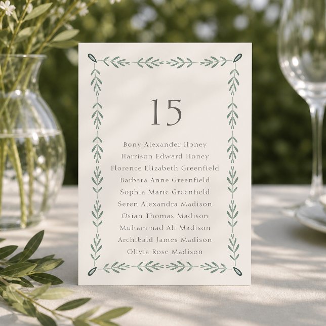 Sage Green Botanical Seating Chart Card (Creator Uploaded)