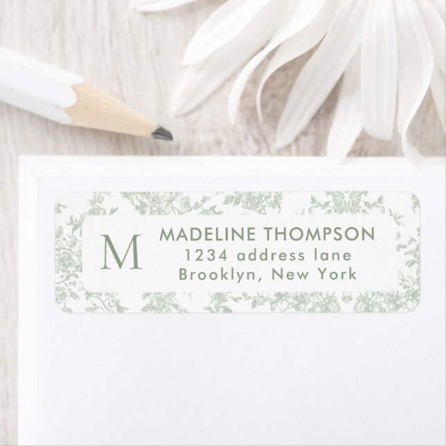 Sage Green Botanical Toile Monogram Address (Insitu)