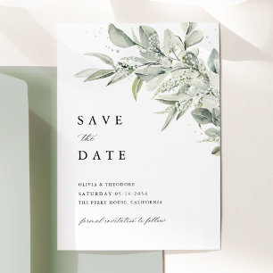 Sage Green Botanical Watercolor Elegant Wedding Save The Date