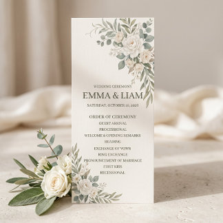 Sage Green Botanical Wedding Ceremony Program Programme