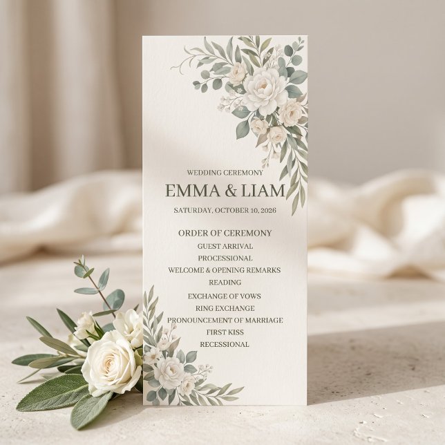 Sage Green Botanical Wedding Ceremony Program Programme (Creator Uploaded)
