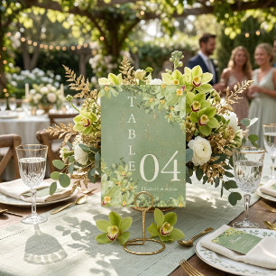 Sage Green Botanical Wedding Custom Names Elegant Table Number