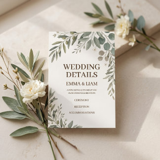 Sage Green Botanical Wedding Details Card