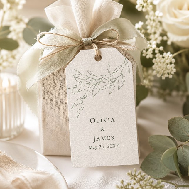 Sage Green Botanical Wedding  Gift Tags (Sage Green Botanical Wedding Gift Tags on a lovely wedding gift box)