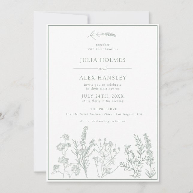 Sage Green Botanical Wedding Invitation (Front)