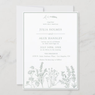 Sage Green Botanical Wedding Invitation