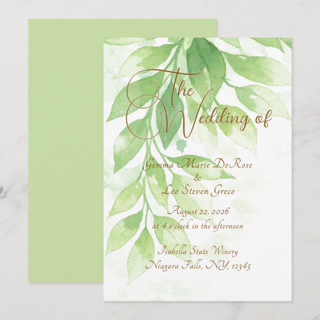 Sage Green Botanical Wedding Invitation (Front/Back)