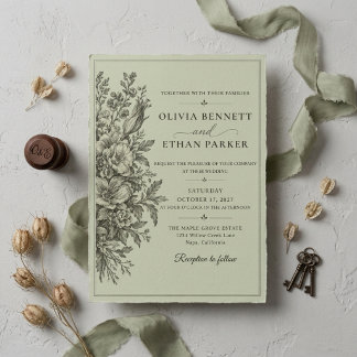 Sage Green Botanical Wedding Invitation